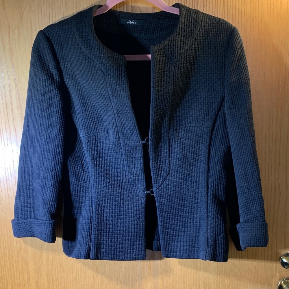 Carla G Textured Cotton Blazer - Black- Size 44 (US 8)